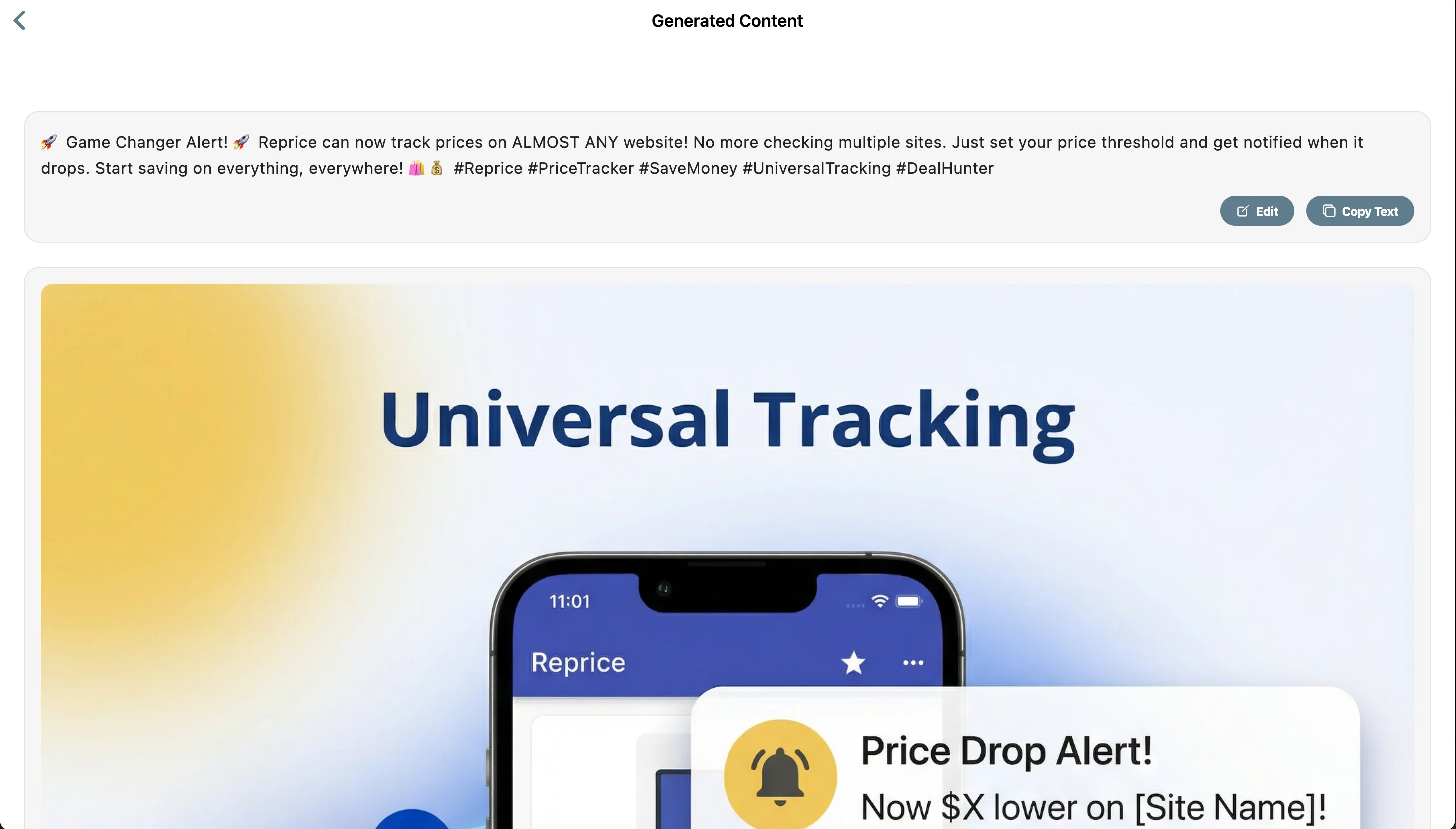 Sample social media content result